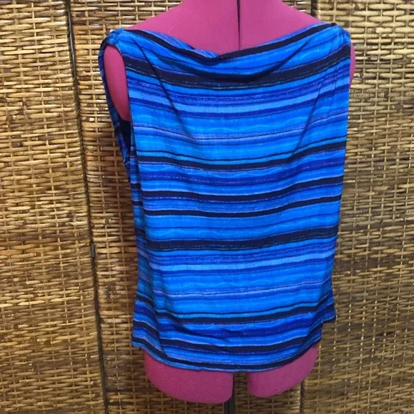 Vintage made in heaven Y2K black blue purple stripe Cowl Neck Sleeveless top 1x - Picture 2 of 4